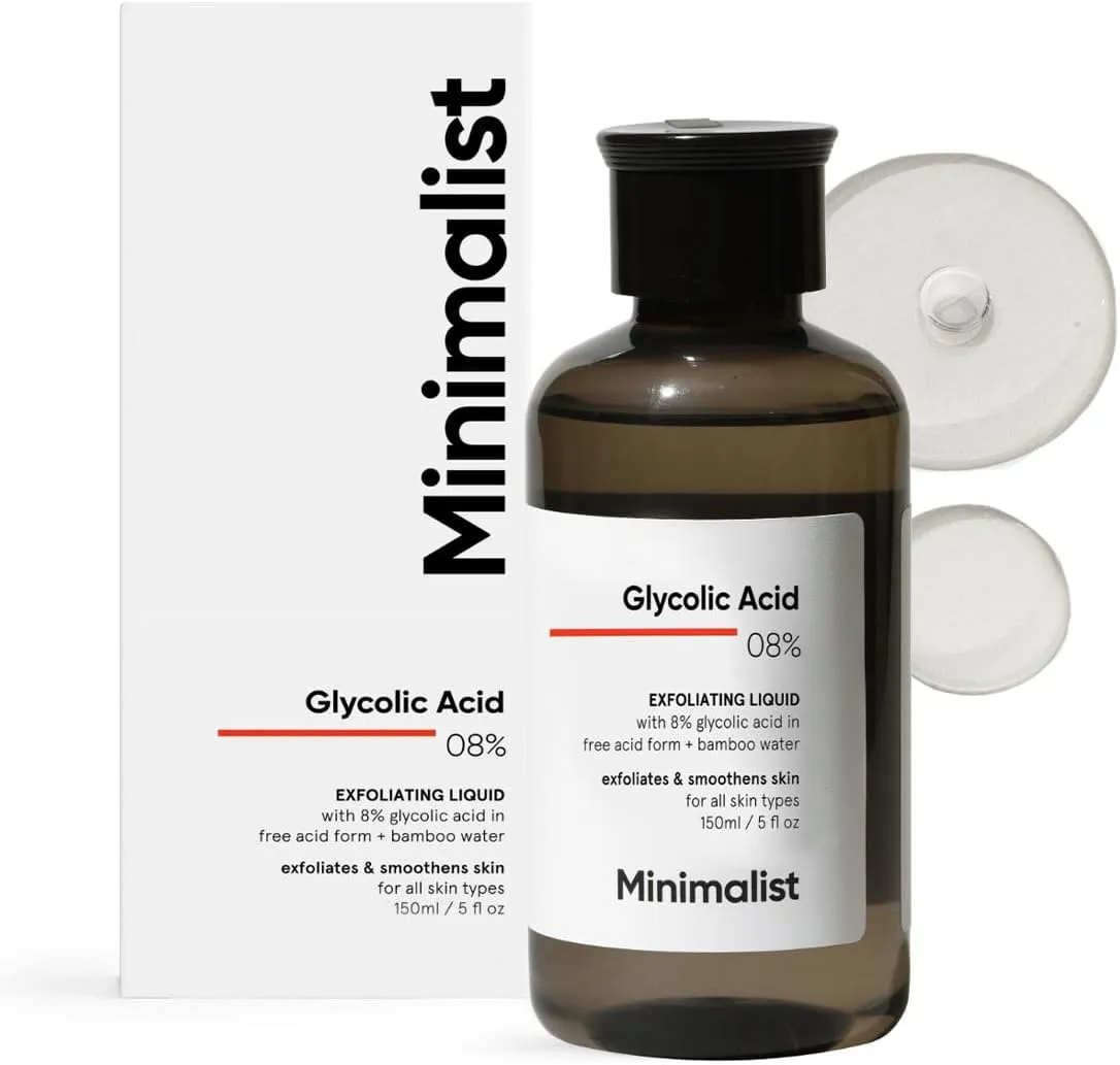Minimalist 8% Glycolic Acid Toner for Glowing Skin | Multi-Functional Exfoliating Toner with Bamboo Water for Body, Face, Underarms & Scalp | for Women & Men | 5 Fl Oz / 150 ml