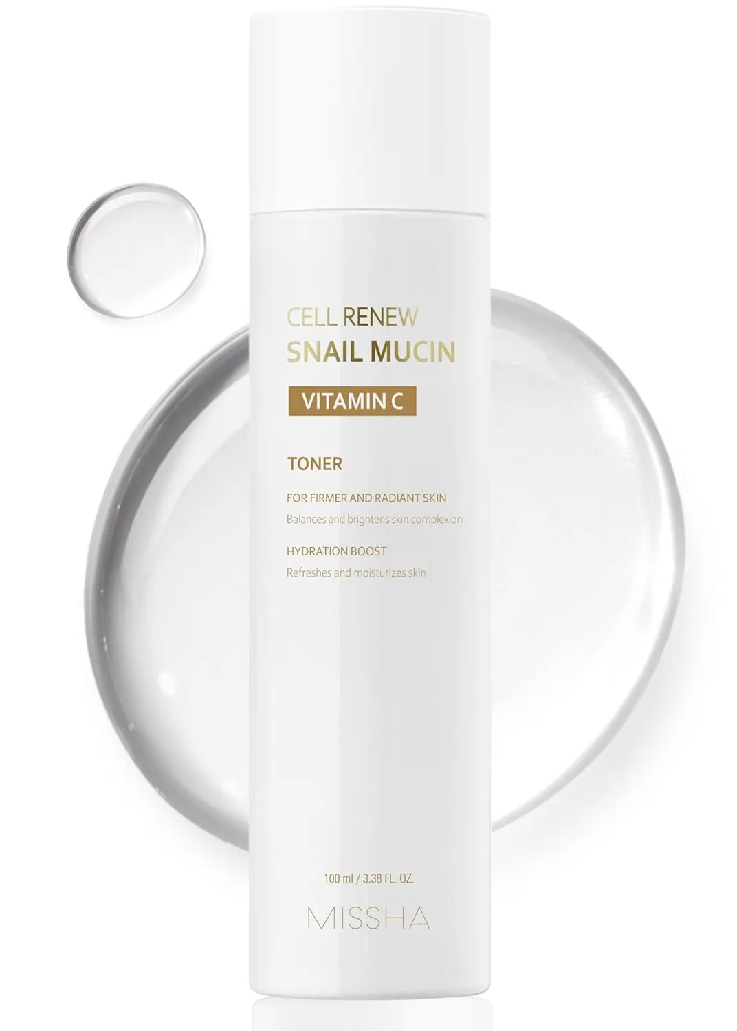 MISSHA Cell Renew Snail Mucin Vitamin C Toner 5.07 Fl oz - Korean Skincare Facial Toner for Glass Skin, 90% Snail Mucin Vita Complex, Deep Hydration, Improves Skin Texture, Paraben Free
