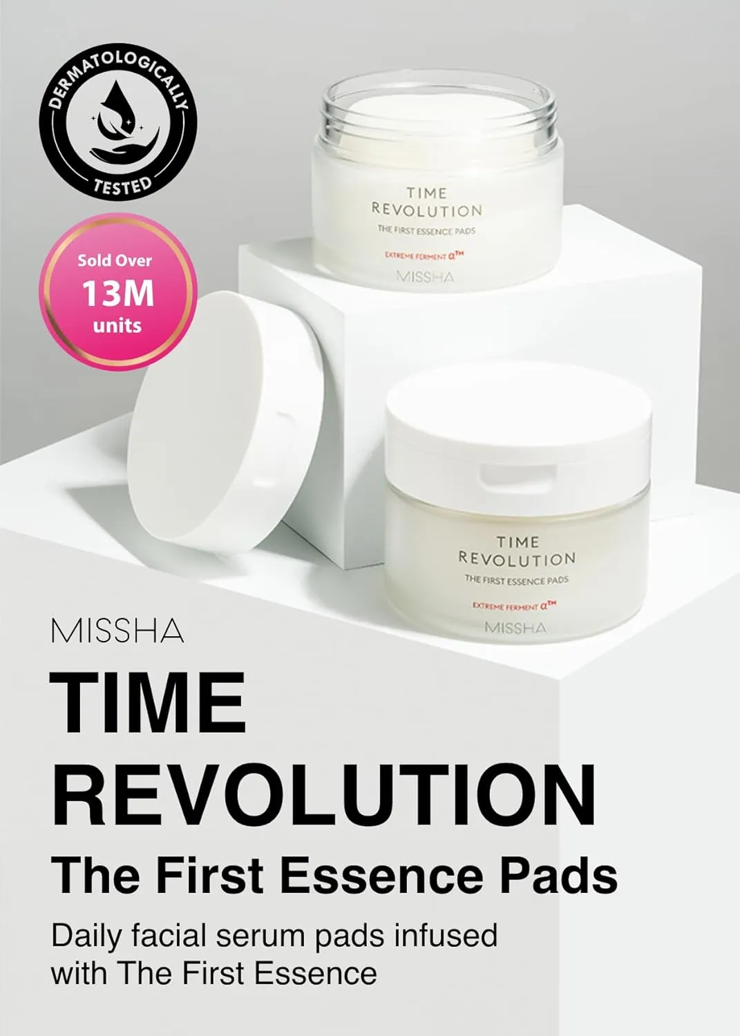 MISSHA Time Revolution The First Essence Toner Pads (75 pads) - Exfoliating Pads Enhanced with AHA, Moisturizing, Larger Size, Advanced Ferment Absorption