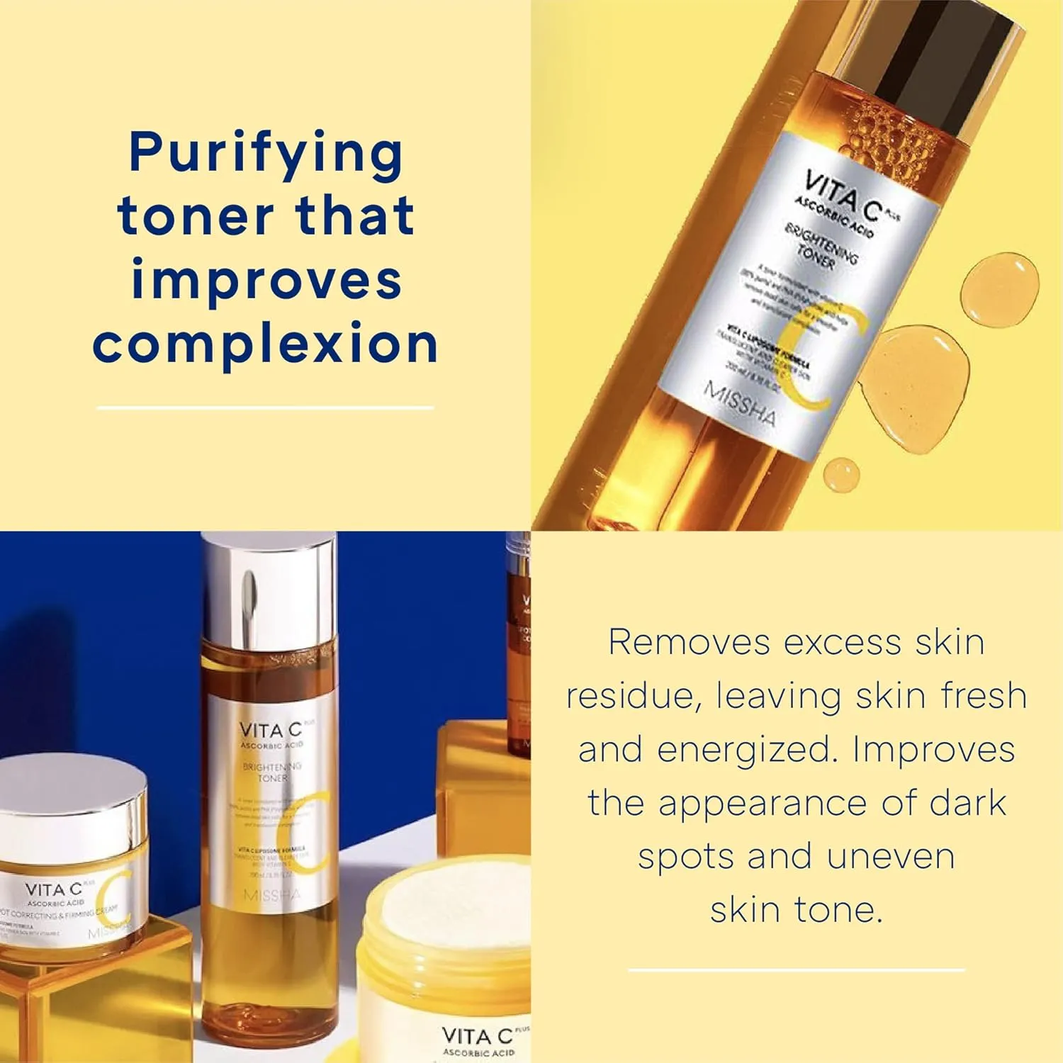 MISSHA Vita C Plus Brightening Toner 6.76 Fl oz/200ml, Lightweight, Fast-Absorbing Facial Toner, Vitamin C Skin Care for Dark Spots & Uneven Tone, Korean Skin Care for Dull, Oily Skin