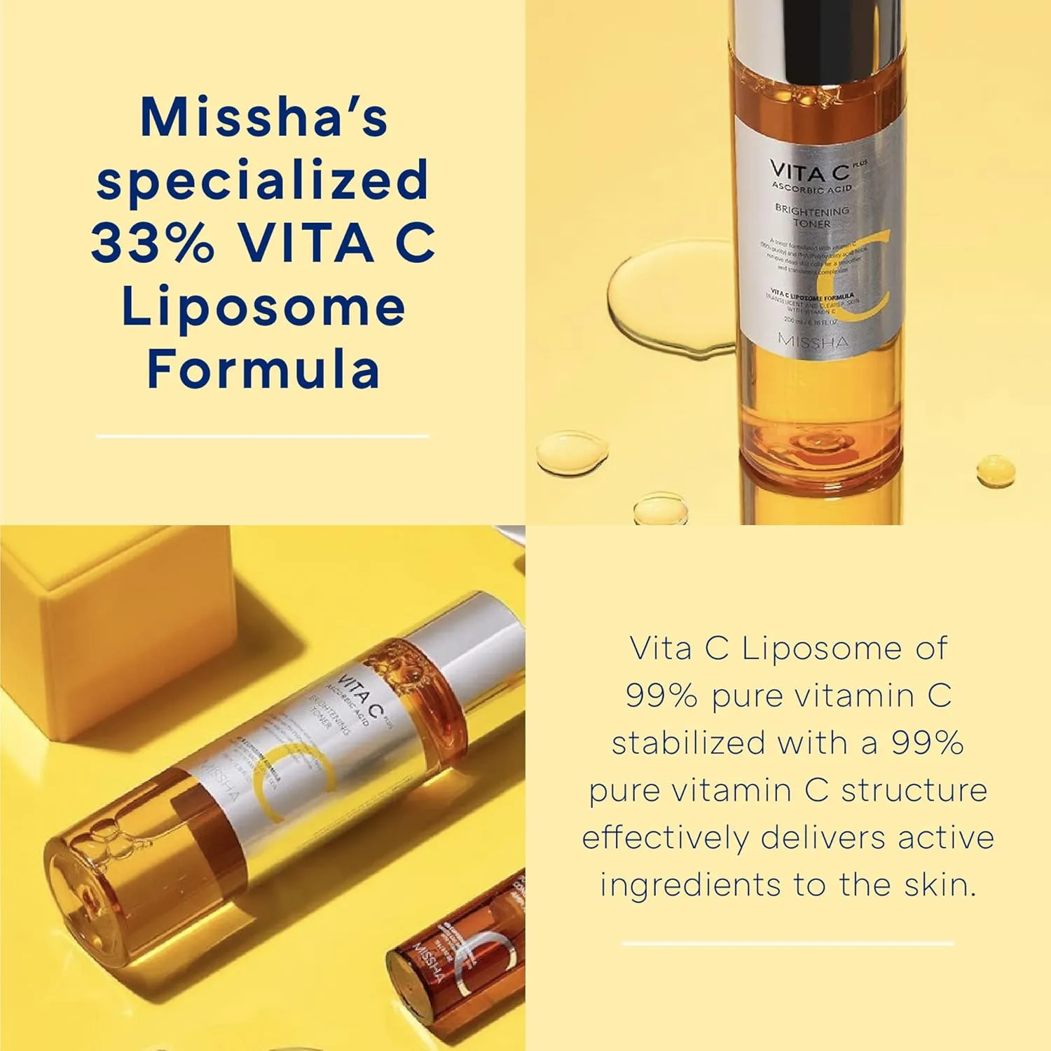 MISSHA Vita C Plus Brightening Toner 6.76 Fl oz/200ml, Lightweight, Fast-Absorbing Facial Toner, Vitamin C Skin Care for Dark Spots & Uneven Tone, Korean Skin Care for Dull, Oily Skin