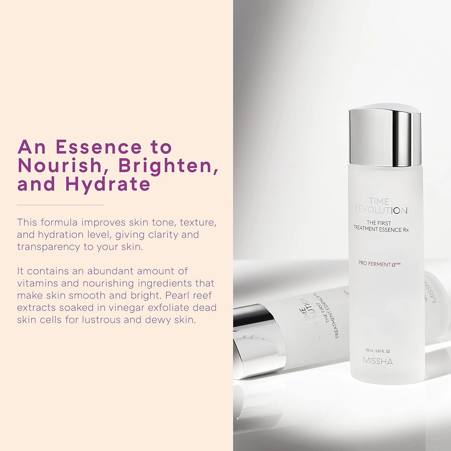 MISSHA Time Revolution The First Essence RX (4th Gen) 5.07 Fl oz/150ml, Korean Face Essence, Hydrating Facial Toner, Skin Smoothing & pH Balancing Toner for All Skin Types