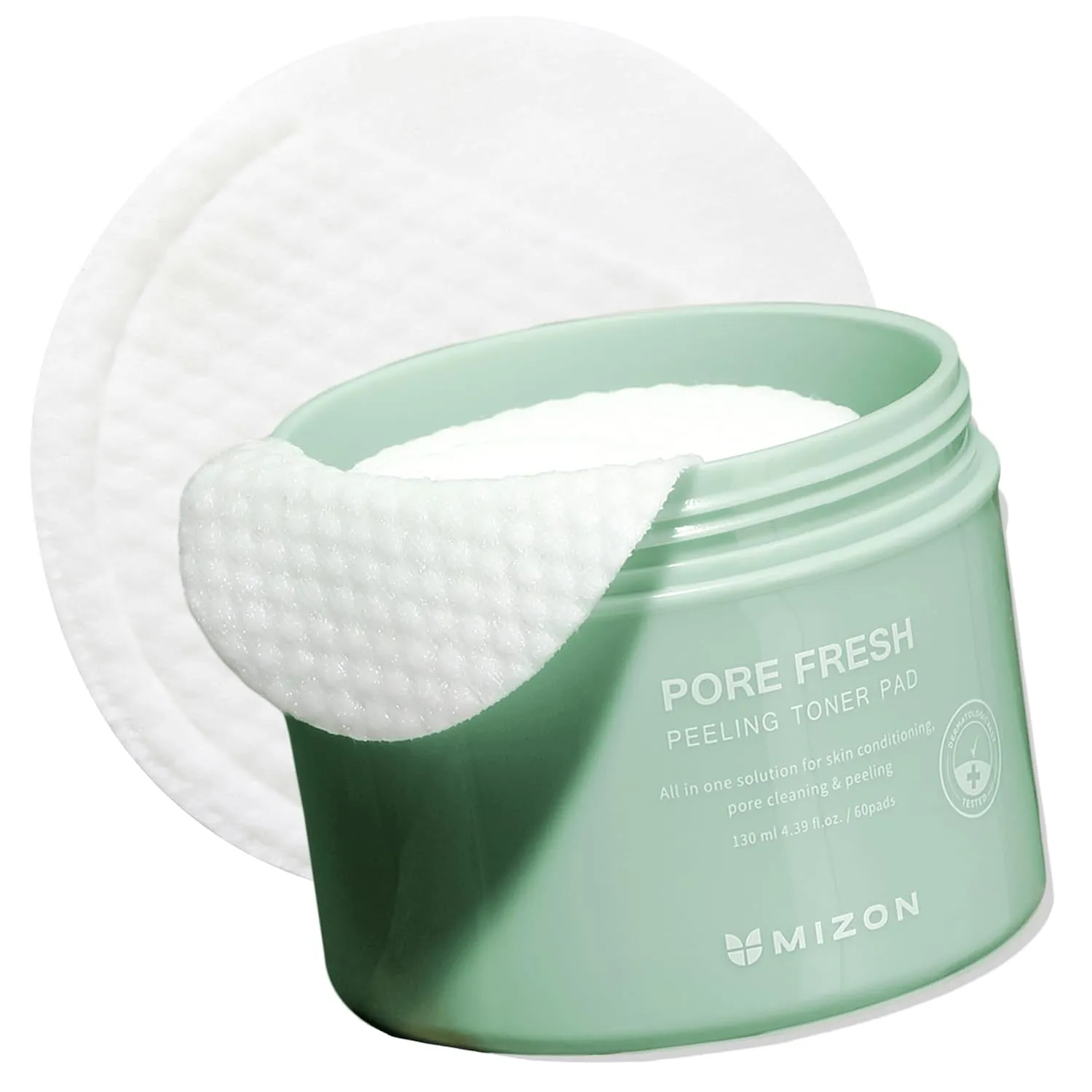 MIZON Pore Fresh Peeling Toner Pads AHA BHA PHA with Tea Tree & Turmeric Extracts, Gentle Exfoliation & Deep Cleansing, Korean Peeling Pads Cotton Soothing Exfoliating Pore Tightening (60 PCS)