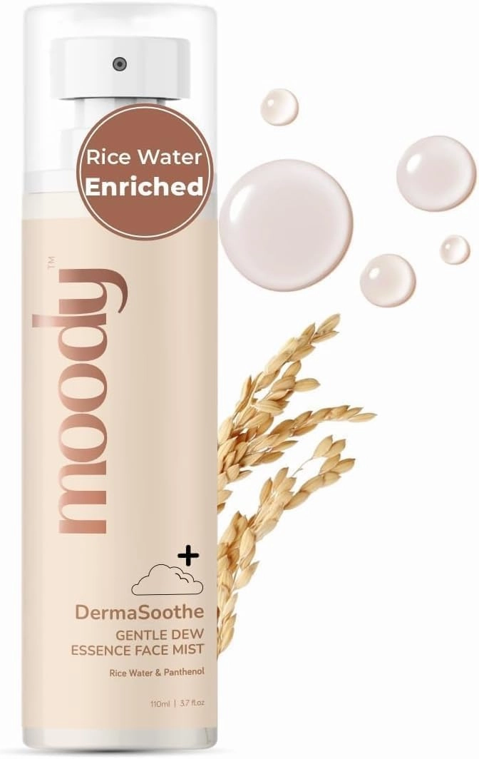 Moody DermaSoothe Brighening Face Mist & Essence Toner with Rice & Ceramides |Strenghten Skin Barrier | for Clear, Glass Korean Skin, Bright & Hydrated Skin | Alcohol-Free Toner |100% Vegan | 110ml