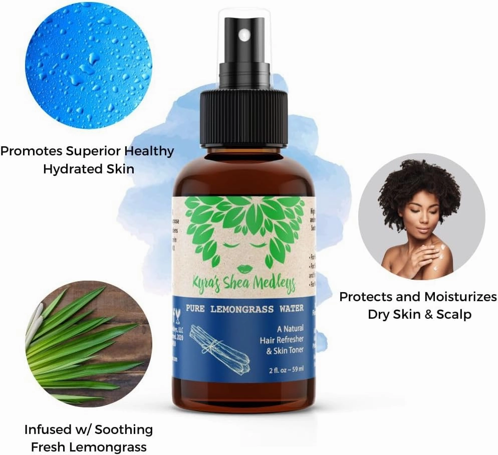 Multiuse Lemongrass Water Toner Mist for Face, Body, and Hair - Pure Distilled Lemograss Water Spray - Soothes and Hydrates Skin, Scalp, Hair, & Nails - 4 oz