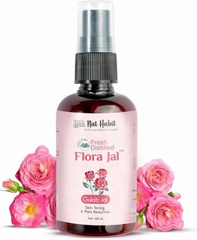 NAT Habit 100% Pure Gulab Jal - Rose Water - Toner, Face-Mist, Astringent & Face Spray - Ayurvedic, Steam-Distilled for Oil-Control, Skin Hydration (Pack of 1, 100 ml)