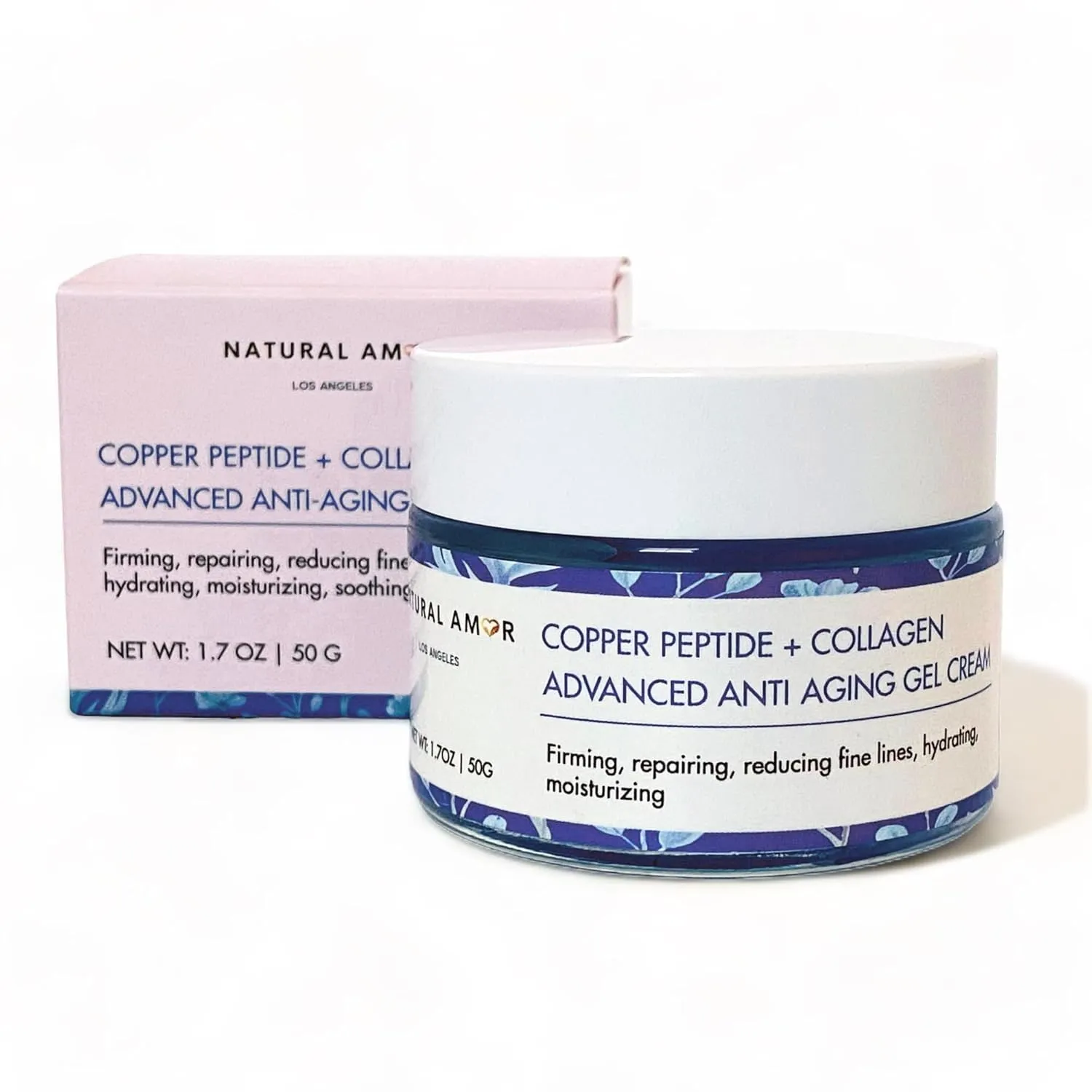 Natural Amor Copper Peptide Face Gel Moisturizer, Collagen Anti-Aging Facial Cream, Rapid Firming, Reduce Wrinkles 1.7 oz