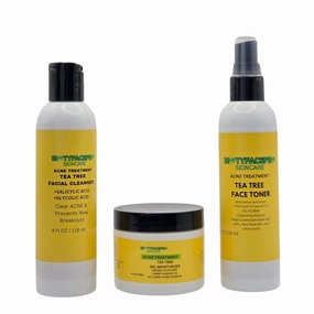 NATURAL Organic Aloe Vera,Acne Treatment KIT 3-Piece TEA TREE Facial CLEANSER (4oz) 118ml , Face TONER (4oz) 118ml , Face MOISTURIZER( 3.2oz) Prevents Clear Clogged pores