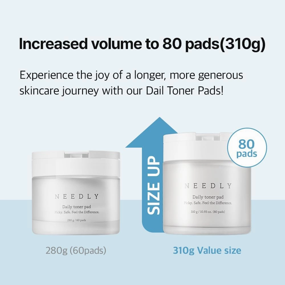 Needly Daily Toner Pad, Exfoliating Facial Pads with BHA & PHA, Deep Hydration, Pore Minimizer for Face, Centella, Tea Tree, High Volume Essence, Extra Large Cotton Pad, Korean Skin Care (80 Pads)