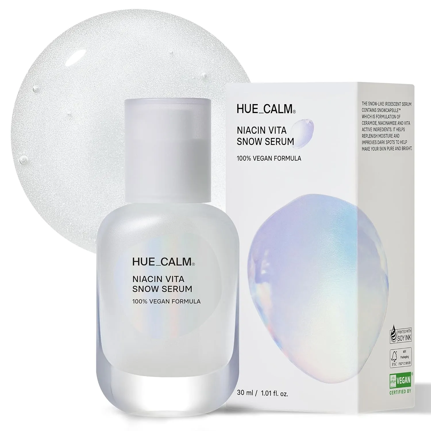 Niacin Vita Snow Serum, Korean Skincare for Brightening, Hydration, Oil Control, 3% Niacinamide, Vitamin C Serum & Ceramide, Dark Spot Corrector, Hyperpigmentation Treatment, Gentle Daily Use