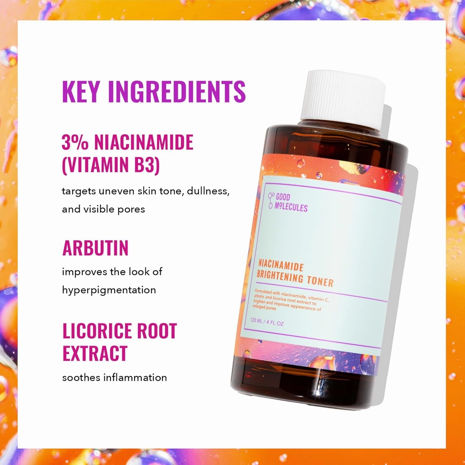 Niacinamide Brightening Toner - Facial Toner with Niacinamide, Vitamin C and Arbutin for Even Tone, Enlarged Pores - Skincare for Face