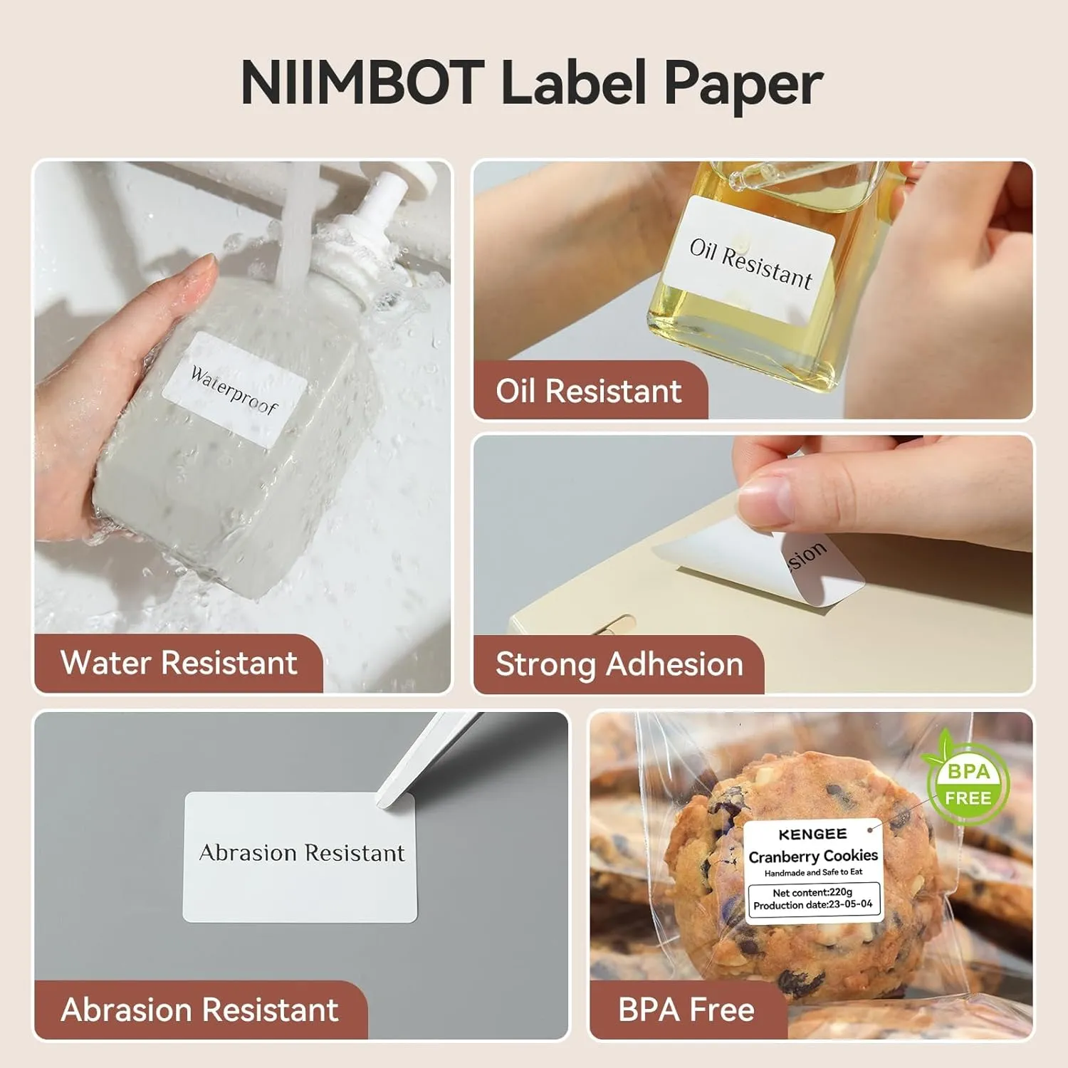 NIIMBOT 2Rolls Labels for B1 B21 B3S K3, 1.57'' x 1.18'' (40x30mm) Label Maker Tape, Waterproof, Oil-Proof and Tear-Proof Thermal Printer Labels, Black on White