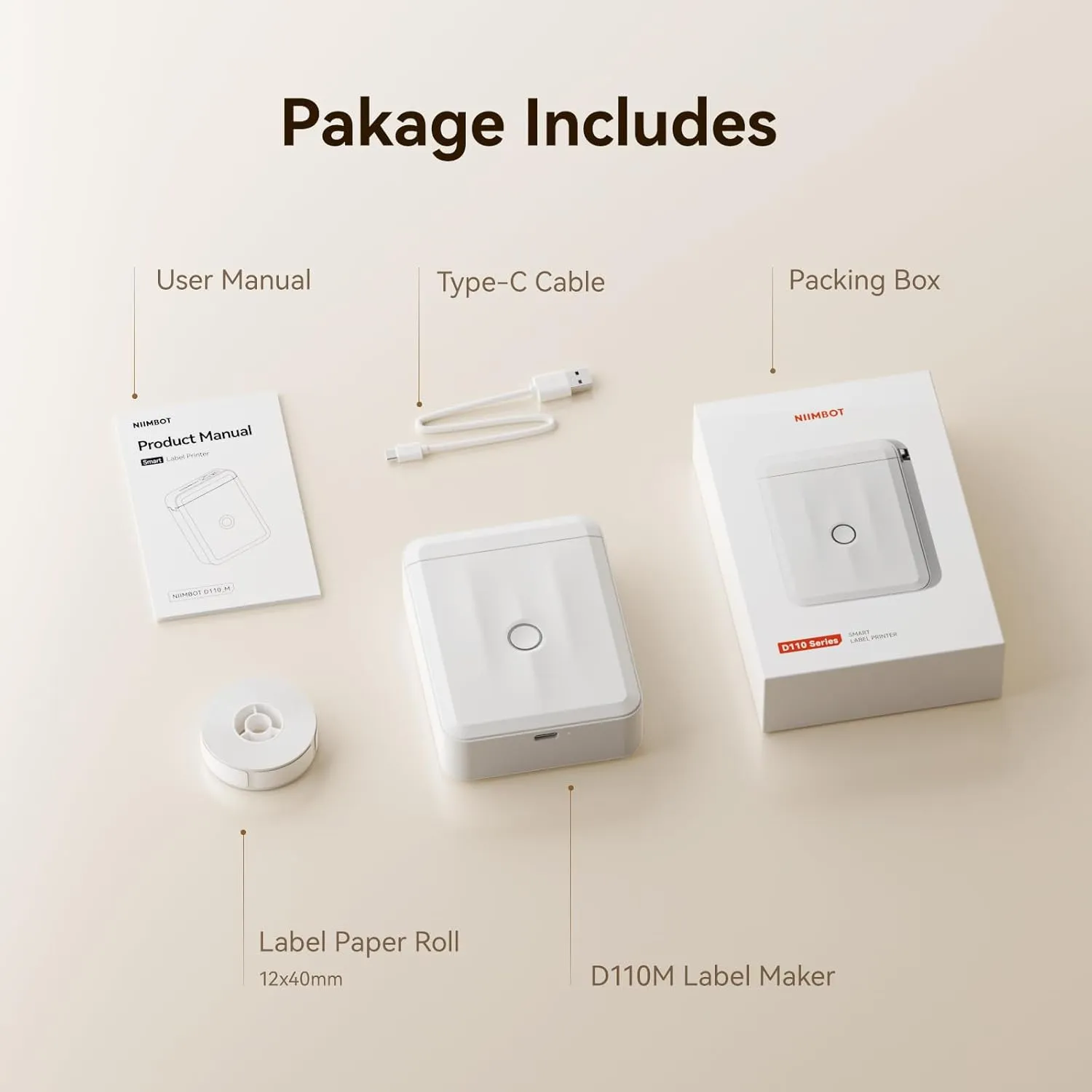 NIIMBOT Label Maker Machine Bluetooth Label Printer for School Home Office Organization, Wireless Mini Labeler D110 Upgraded Version, Label Machine with Label, White