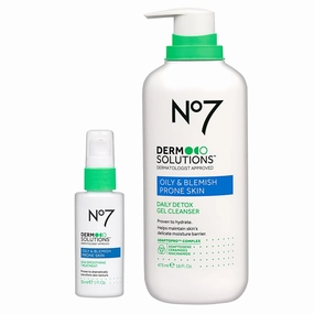 No7 Derm Solutions Pore Refining Duo - Daily Detox Gel Cleanser (16 Fl Oz) & AHA Exfoliant & Face Toner (1 Fl Oz) - for Oily & Blemish-Prone Skin