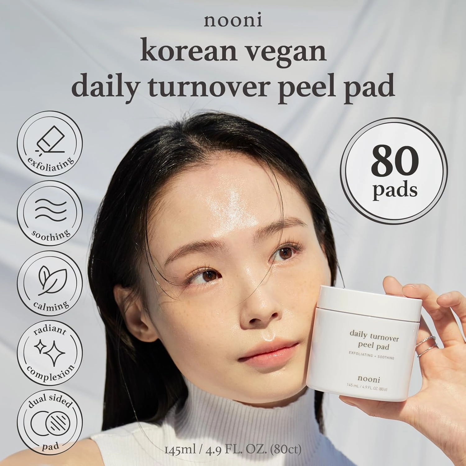 NOONI Facial Toner Pads - Glycolic Acid Pads 80 EA | AHA(Glycolic Acid, Lactic Acid), Pore Care Control, Glass Skin, Exfoliates Blackhead, Reduces Fine lines with Panthenol, Hydrating Serum