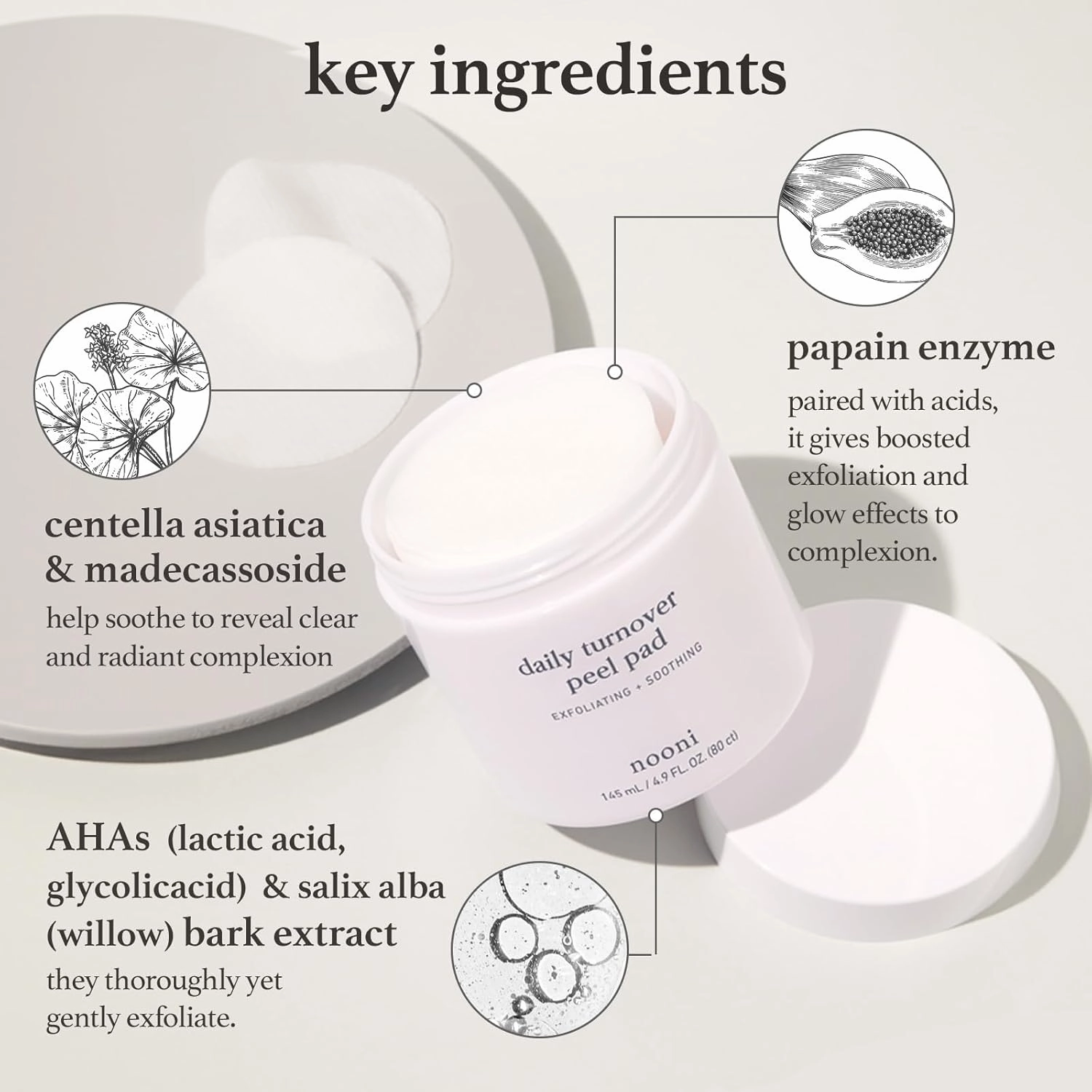 NOONI Facial Toner Pads - Glycolic Acid Pads 80 EA | AHA(Glycolic Acid, Lactic Acid), Pore Care Control, Glass Skin, Exfoliates Blackhead, Reduces Fine lines with Panthenol, Hydrating Serum