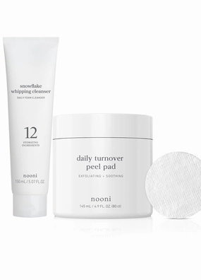 NOONI Facial Toner Pads - Glycolic Acid Pads 80 EA   Face Cleansing - Snowflake Whipping Cleanser, 5.07 FL Oz Bundle