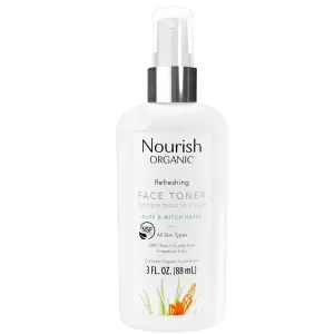 Nourish Organic Face Toner Spray – Alcohol-Free Formula with Witch Hazel, Aloe Vera & Moroccan Rose Flower Extract, 3 Oz   Washable Cotton Round
