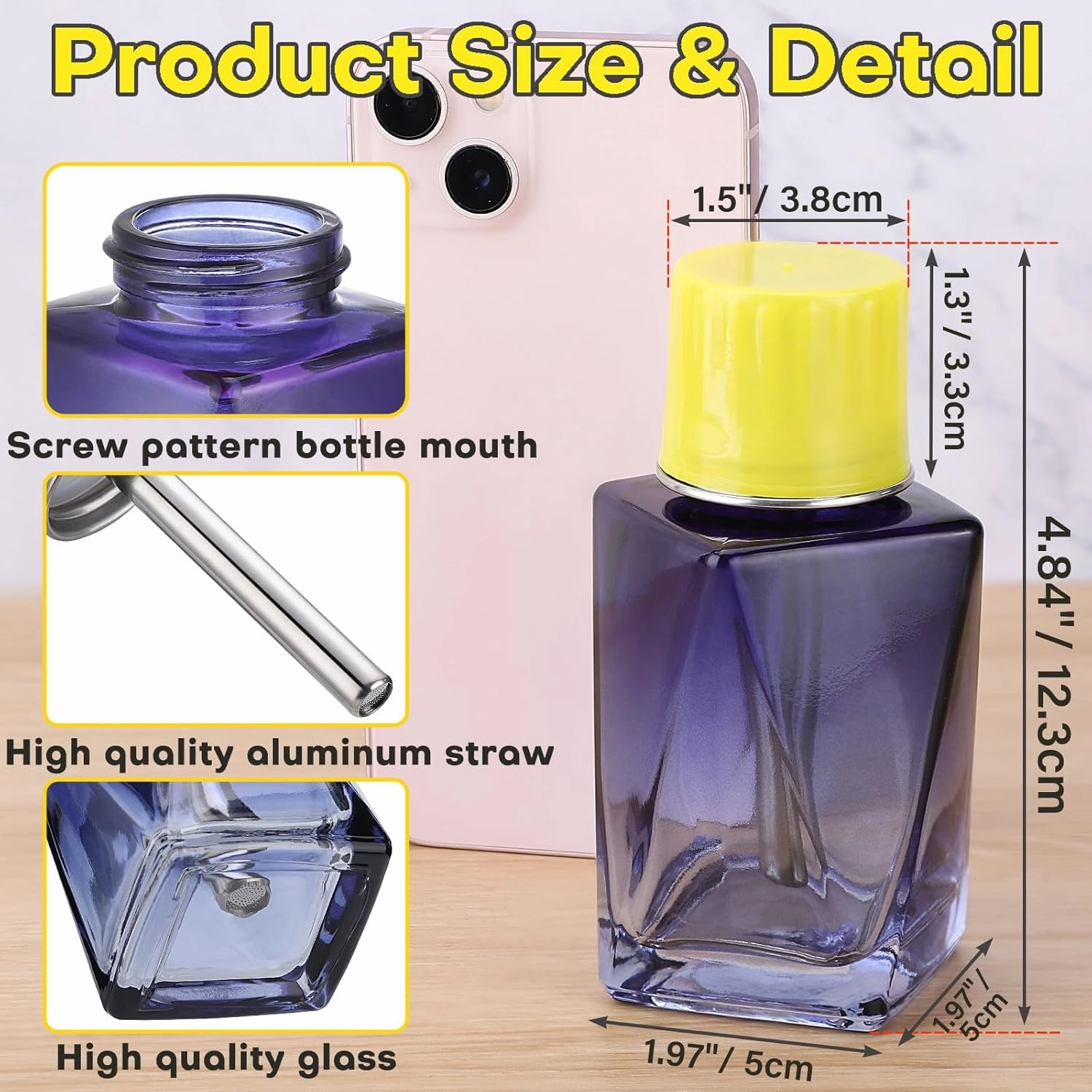 Noverlife 4Oz / 120ml Glass Nail Polish Remover Dispenser with Cap, Controllable Water Output Push Down Pump Dispenser for Acetone Alcohol Bottle, Decorative Empty Press Container for Makeup Remover