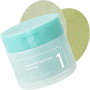 numbuzin No.1 Toner Pads | Centella Re-Leaf Green Toner Pad | Double-Sided | Centella Asiatica, Heartleaf, Licorice Root | Calming, Hydrating, Exfoliating | 70 Pads/6.42 fl. oz.