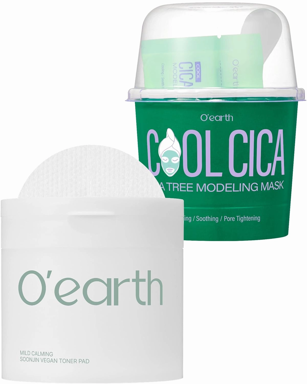 O’earth Cool Cica Tea Tree Modeling Mask   Mild Calming Vegan Toner Pad Bundle