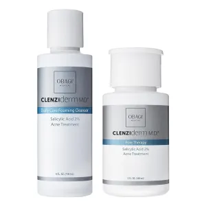 Obagi CLENZIderm M.D. Daily Care Foaming Cleanser & Pore Therapy Exfoliating BHA Toner Bundle – Treats Acne, Unclogs & Minimizes Pores with 2% Salicylic Acid (BHA), Normal & Oily Skin Types