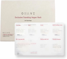 OHAVE Travel Cosmetic Case with Vegan Skincare Essentials – Compact Skincare Organizer with Cleanser, Moisturizer, Serum & Toner – Cruelty-Free, Eco-Friendly, Portable Size Fro 3 Pack