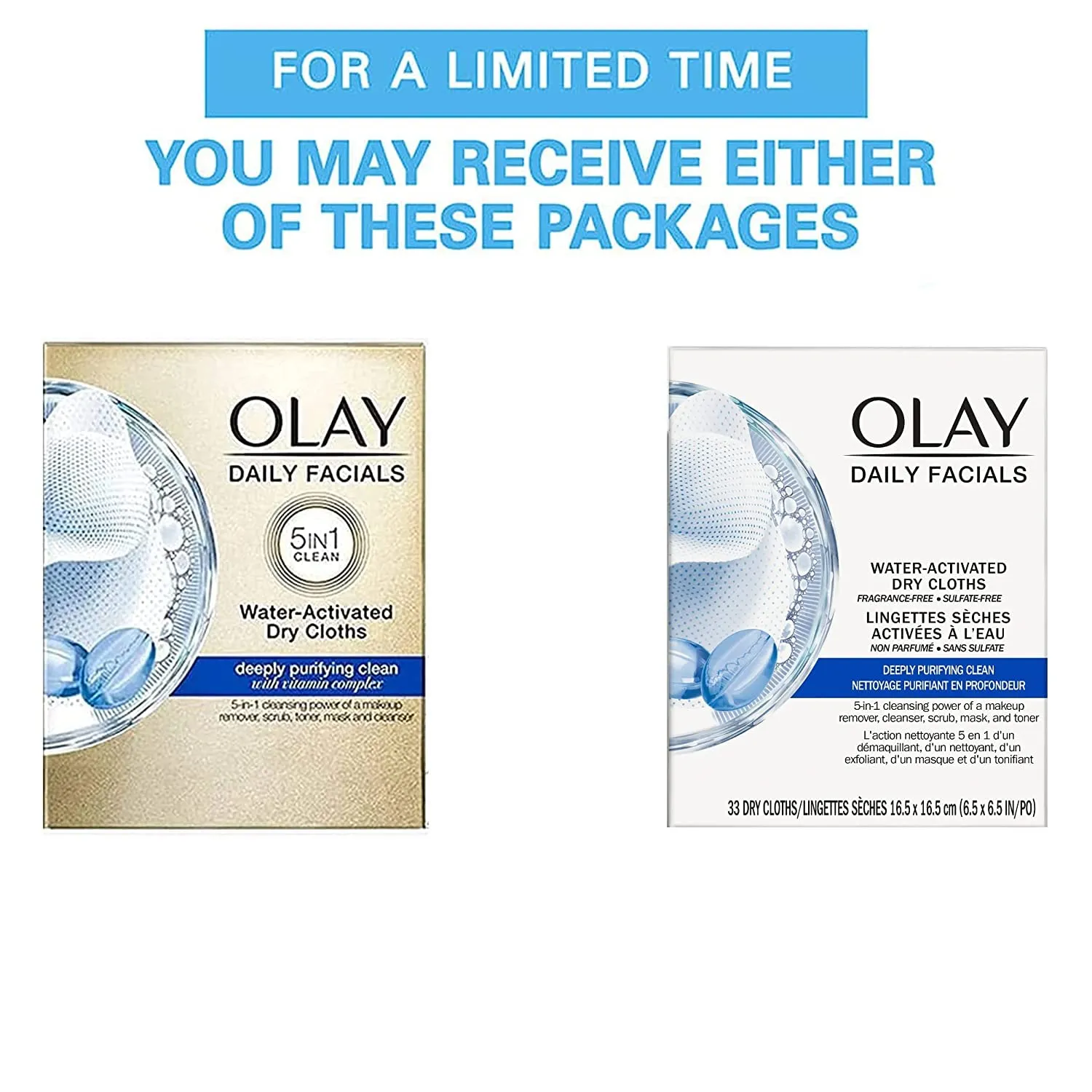 Olay Daily Deeply Clean 4-in-1 Water Activated Cleansing Face Cloths 33ct (Pack of 5)