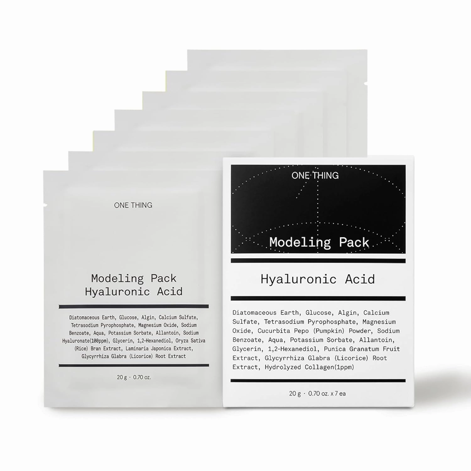ONE THING Hyaluronic Acid Modeling Pack 1.05 Oz * 7 Masks | Facial Powder Mask for Hydrating Cooling Soothing Skin, Mix with Water or Toner | Clay Peel off Mask | Korean Face Mask