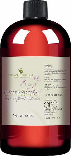 Orange Blossom Water - Pure, Steam Distilled, Floral Neroli Hydrosol - 32 oz Cleansing Facial Toner, Revitalizing, Moisturizing Body Cleanser, Natural Body Bulk Refill, for All Skin Types