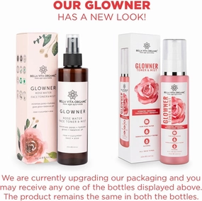 Organic Glowner Face Toner Face Mist, Alcohol Free, Rose Water 100ml Pore Minimizing Tightening Natural Toner Spray for Glowing Skin - All Skin Types