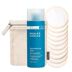 Paula’s Choice SKIN BALANCING Pore-Reducing Toner & Reusable Cotton/Bamboo Pads Duo, for Toner, Exfoliants & Makeup Remover, Eco-Friendly, Fragrance-Free & Paraben-Free, Set of 2