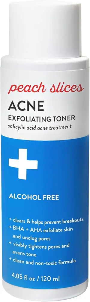 Peach Slices | Acne Exfoliating Toner | 2% Salicylic Acid | AHA BHA Exfoliation | Facial Cleanser | Calms & Soothes | Prevents Breakouts | Alcohol & Sulfate Free | Skin Care for Women & Men | 4 Oz