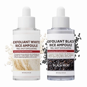 Peel Shot Glow Rice Ampoule Duo, Peel Shot Black Rice Duo, Black and White Rice Exfoliant, Soft Dead Skin Remover for Face & Body, Moisturizing & Pore Minimizer for All Skin Types