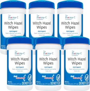 Pharma-C Witch Hazel Wipes [6 canisters] - Daily Toner & Astringent Cleansing Cloths for Face