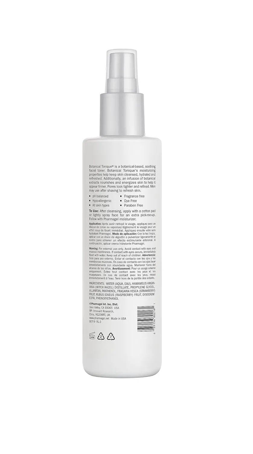 Pharmagel Botanical Tonique Facial Toner for All Skin Types | Tone Skin & Pore Minimizer | Refreshing and pH Balancing | Face Moisturizer Toner - 8.5 fl. oz.