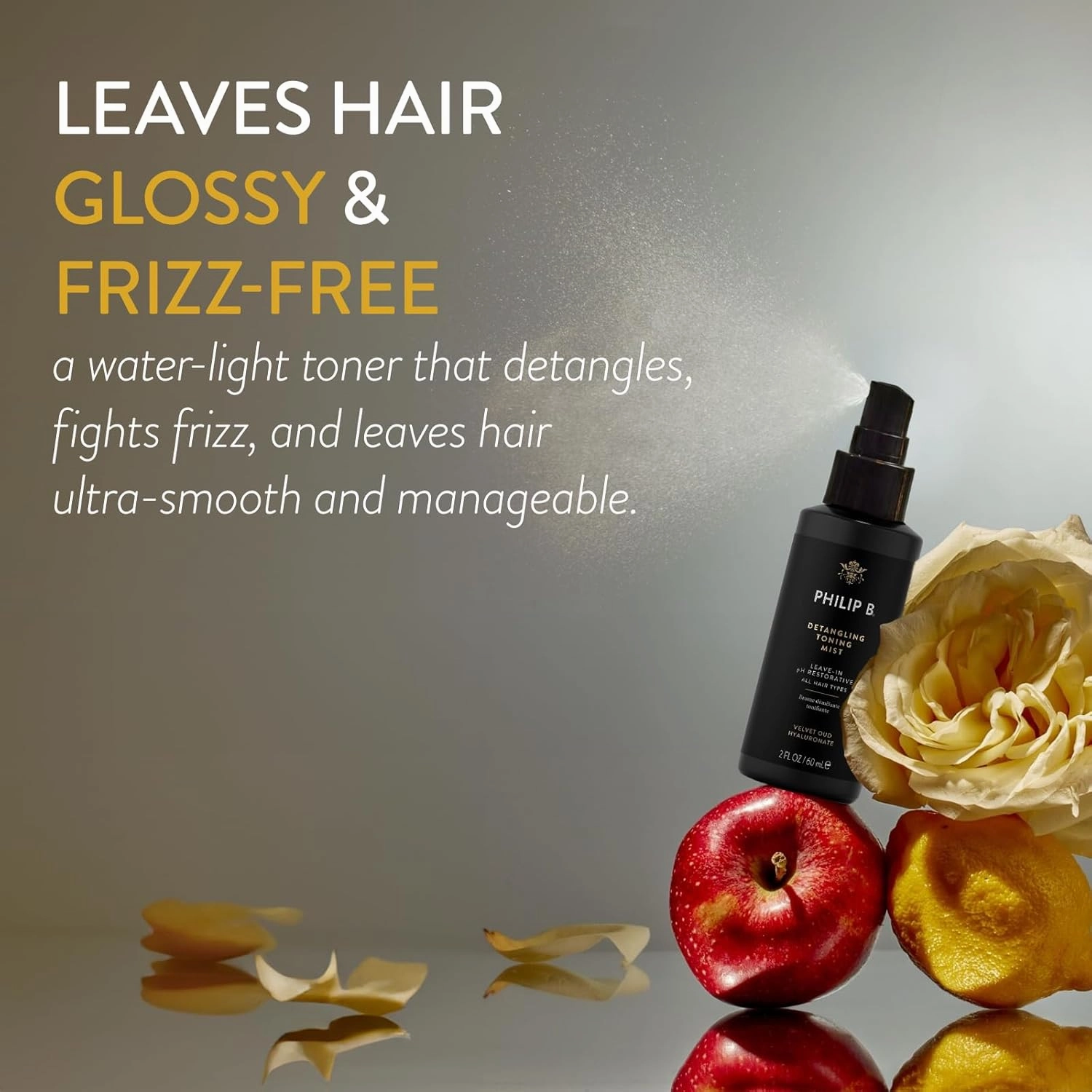 PHILIP B Detangling Toning Mist with Velvet Oud, 2 fl. oz. (60 ml) - Leave-In pH Restorative Daily Detangling Mist, Leaves Hair Glossy & Frizz-Free