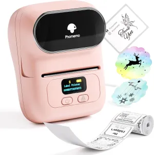 Phomemo Label Printer - M110 Thermal Label Printer Barcode Label Maker Mini Bluetooth Sticker Printer for Small Business, Home, Office, Logo, Address, Name Tag, Clothing, Organizing, Pink