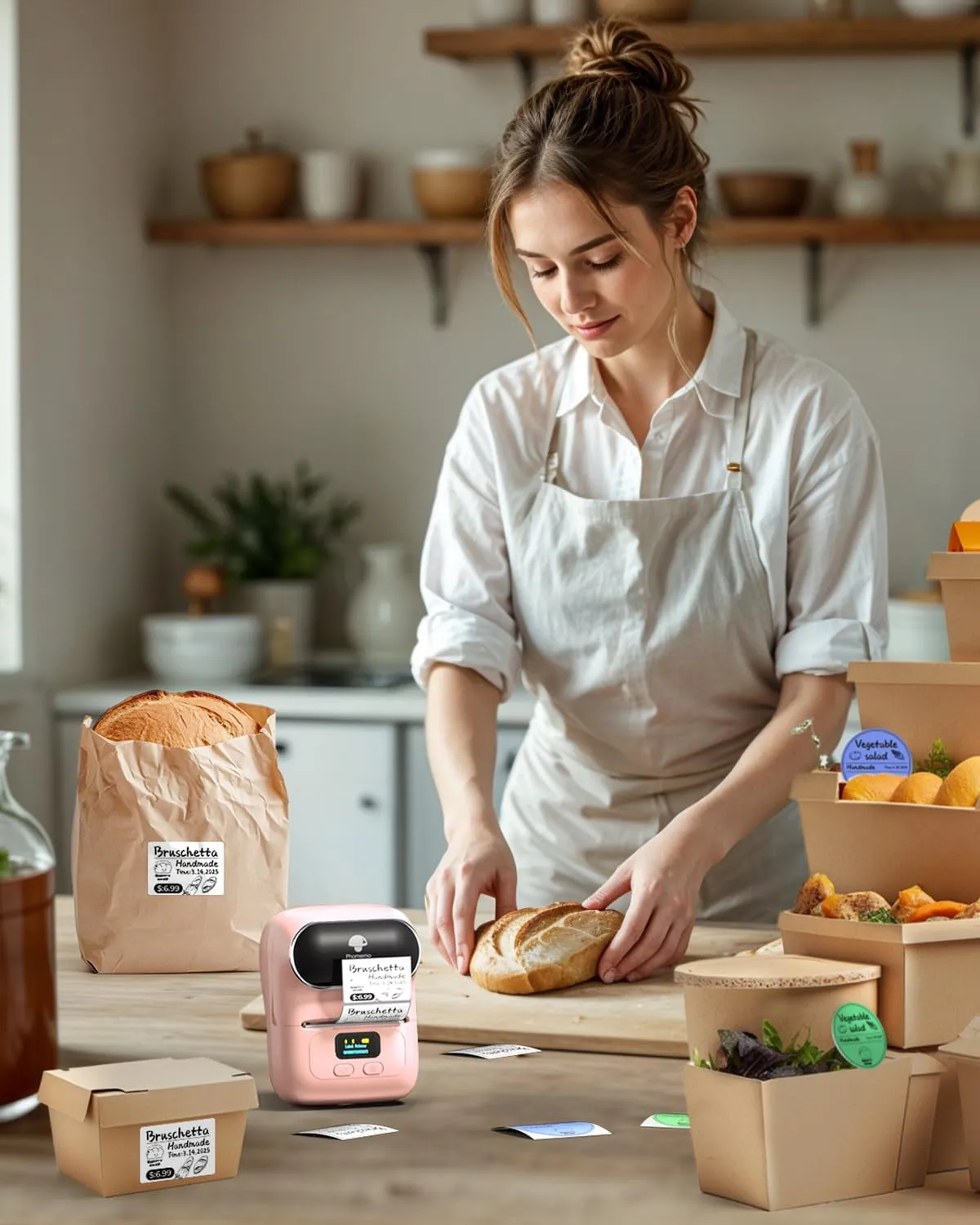 Phomemo Label Printer - M110 Thermal Label Printer Barcode Label Maker Mini Bluetooth Sticker Printer for Small Business, Home, Office, Logo, Address, Name Tag, Clothing, Organizing, Pink