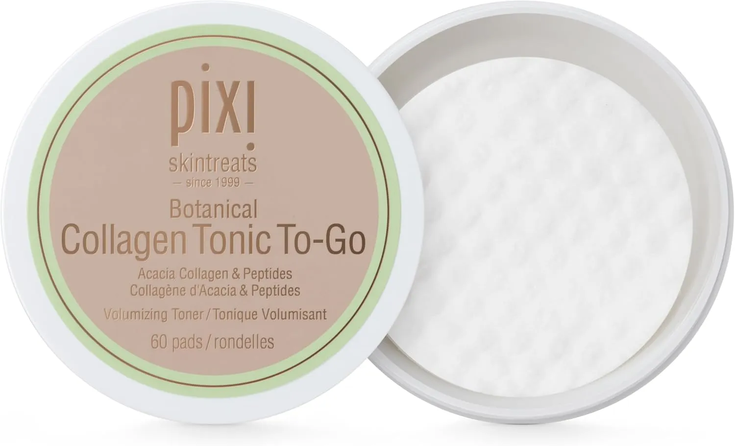 Pixi Botanical Collagen Tonic to-Go,Volumizing & Hydrating Toning Pads, Enhanced with Peptides & Botanicals to Firm & Revitalize, Alcohol-Free Daily Moisturizing Toner On The Go, 60 Pads