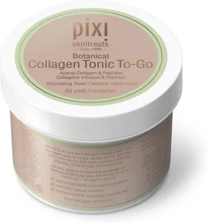 Pixi Botanical Collagen Tonic to-Go,Volumizing & Hydrating Toning Pads, Enhanced with Peptides & Botanicals to Firm & Revitalize, Alcohol-Free Daily Moisturizing Toner On The Go, 60 Pads