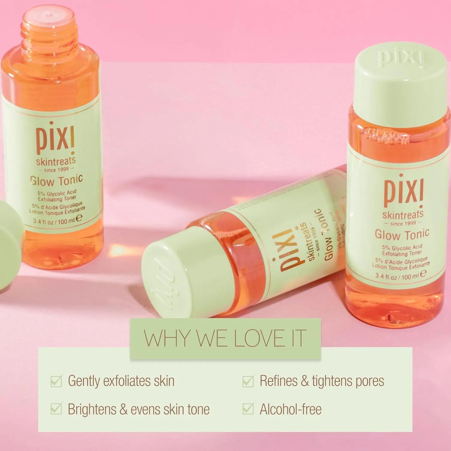Pixi Glow Tonic Balancing Face Toner Glycolic Acid for Radiant Skin and Daily Brightening (8.5 fl oz / 250 ml)