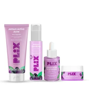 PL.IX - THE PLANT FIX Jamun Active Acne Range With Cleanser, 2% Salicylic Acid Serum, Smoothie Moisturizer, & Toner l Reduces Active Acne l Detoxifies The Skin l Soothes Redness l All Skin Types