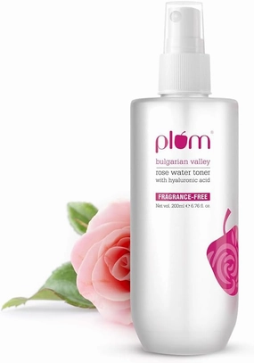 Plum Bulgarian Valley Rose Water Toner |with Hyaluronic Acid & Rose Extracts|100% Natural Rose Fragrance|Soothing and Pore Tightening | Balances Ph Levels (200 Ml (Pack of 1) Colourless)