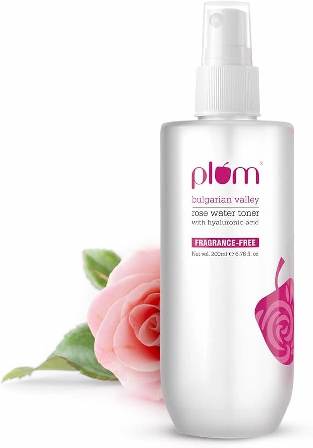 Plum Bulgarian Valley Rose Water Toner |with Hyaluronic Acid & Rose Extracts|100% Natural Rose Fragrance|Soothing and Pore Tightening | Balances Ph Levels (200 Ml (Pack of 1) Colourless)