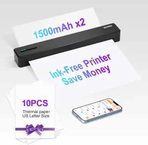 Portable Printer,Portable Printers Wireless for Travel,with 10pcs Folded Thermal Paper,Inkless Thermal Bluetooth Small Printer Support 8.5" X 11" US Letter&Legal,A4&,A5,Compatible with Android,iOS