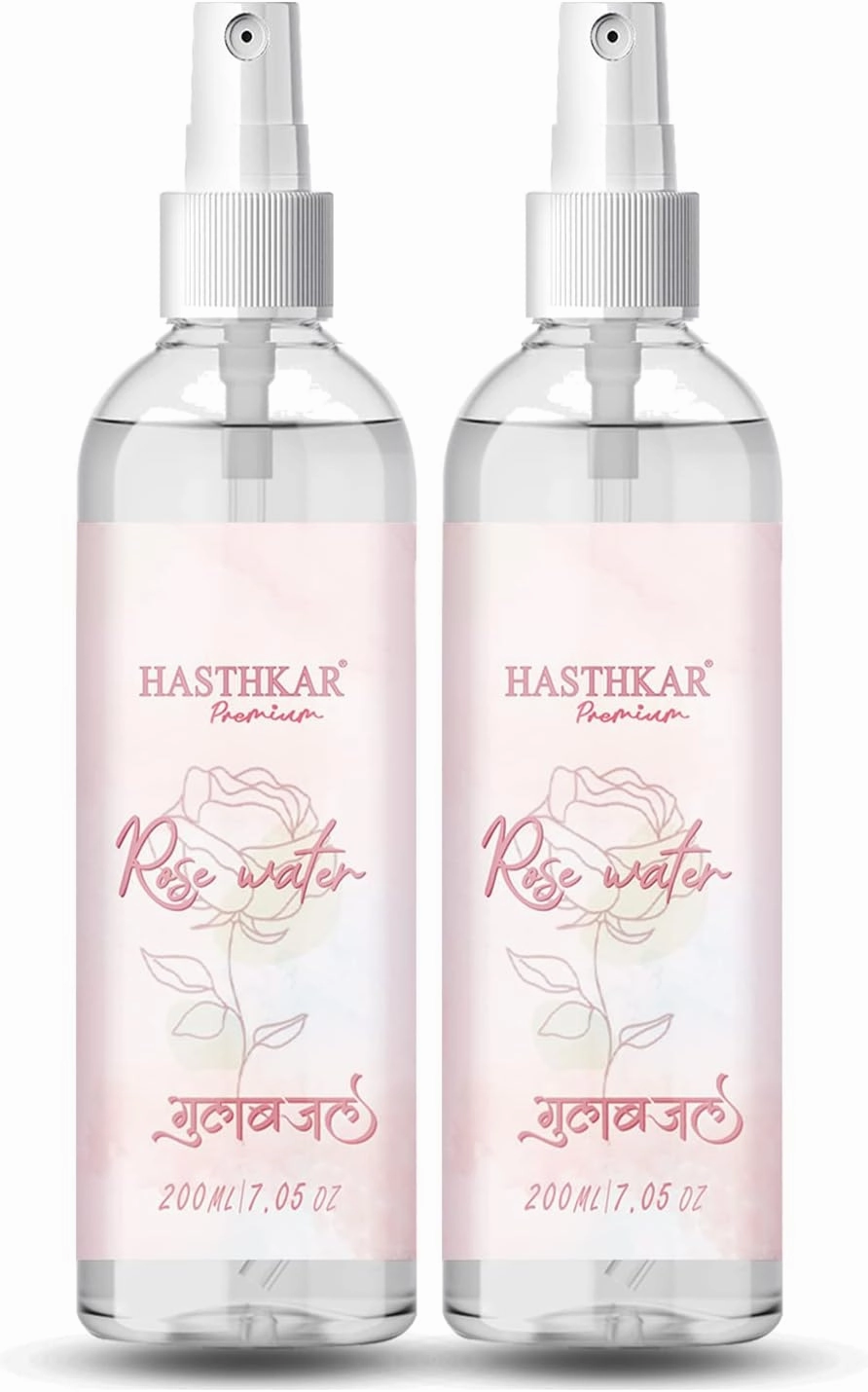 Premium Rose Water Toner Gulab Jal and Cleanser for Men & Women 200ml - Safe for All Skin Type, 200 ml (Pack of 2) Transparent