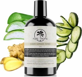 Pure Tropix Green Ginger Toner – Soothe & Hydrate with Organic Aloe, Cucumber & Ginger Extract, 10oz – Calms Irritation, Balances Skin Tone - All Natural Ingredients