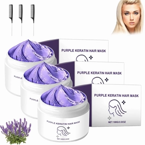 Purple Keratin Hair Mask, New Hair Purple Keratin Toner, Smooth & Shine Treatment Mask, Hydrates & Deeply Conditions, Reduce Split Ends and Crimp (3 Pcs)