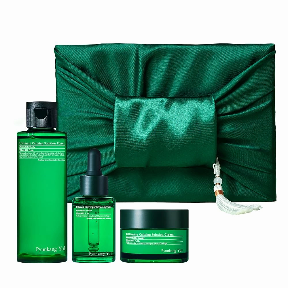 Pyunkang Yul Ultimate Line Skincare Set, Mother's day gift for mom, Calming Solution Toner, Ampoule & Cream, Traditional Korean-Style Packaging, Zero-Irritation (3-item set)